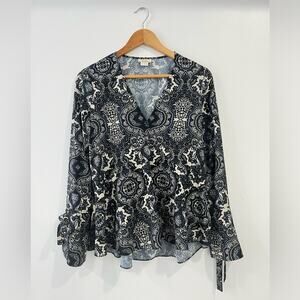 Shoshanna Blouse Paisley V-Neck Long Sleeve Size Small